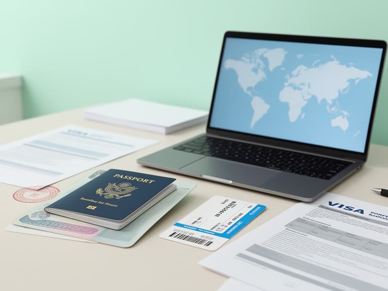 Travel documents and international landmarks